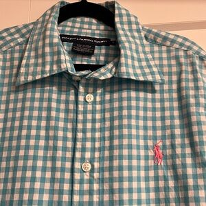 Rare 100 % Cotton EUC Ralph Lauren Teal Check Button-Down Shirt. Actualcolor #4